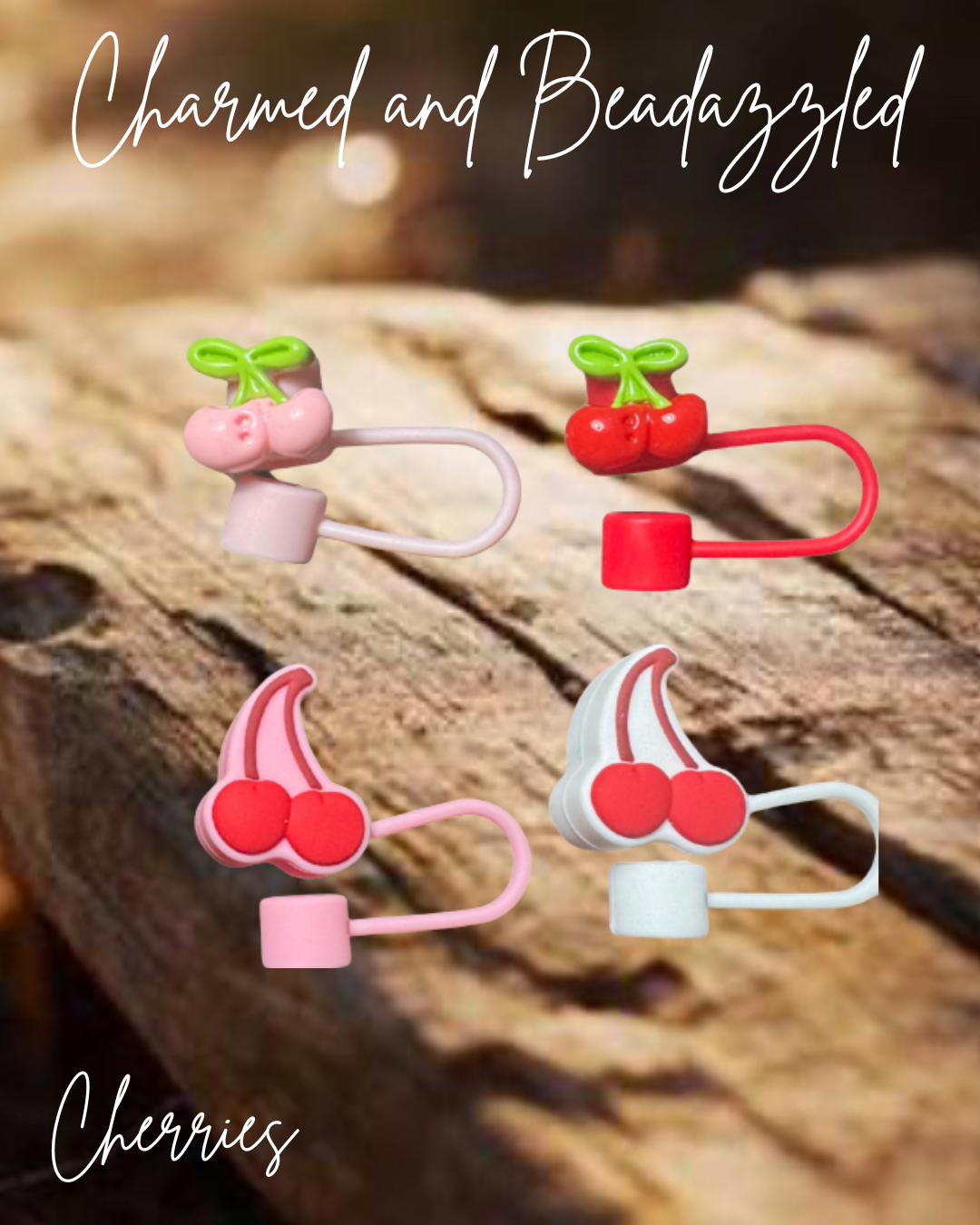 Cherries Straw Toppers