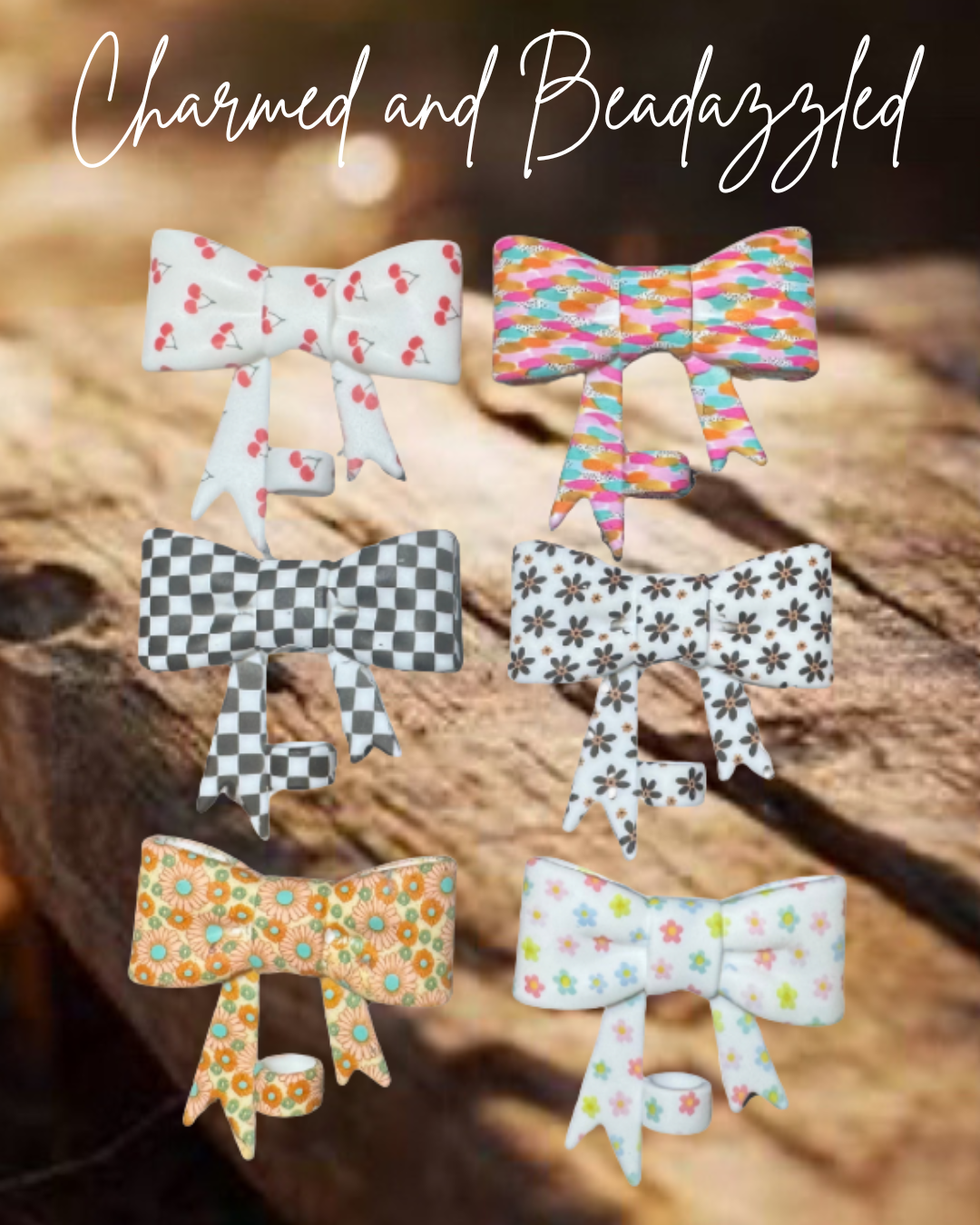 Print Bow Straw Toppers