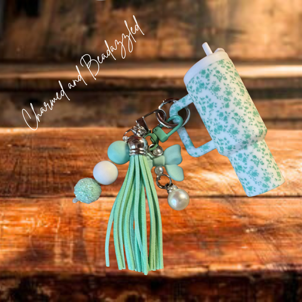 Green Floral Tumbler Keychain/ Bag Charm