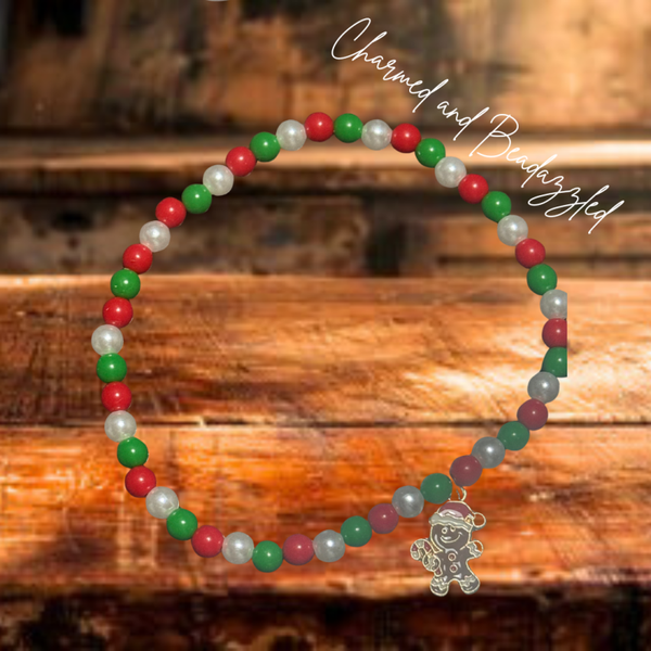 Red and Green Tumbler Bracelet with Gingerbread Man