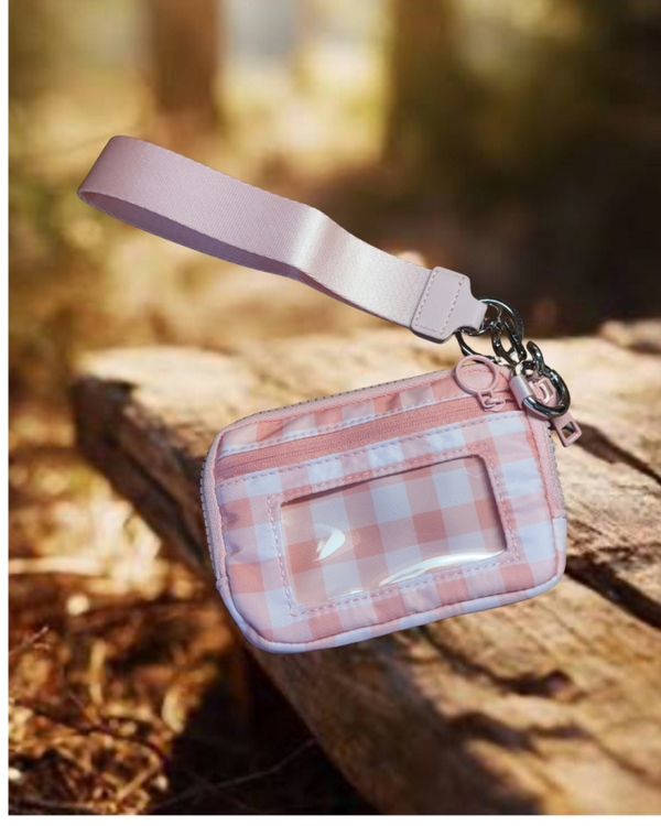 Pink Gingham Wristlet Wallet