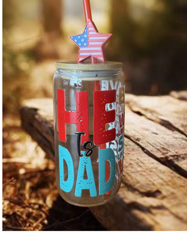 He is Dad 16 oz Glass Tumbler