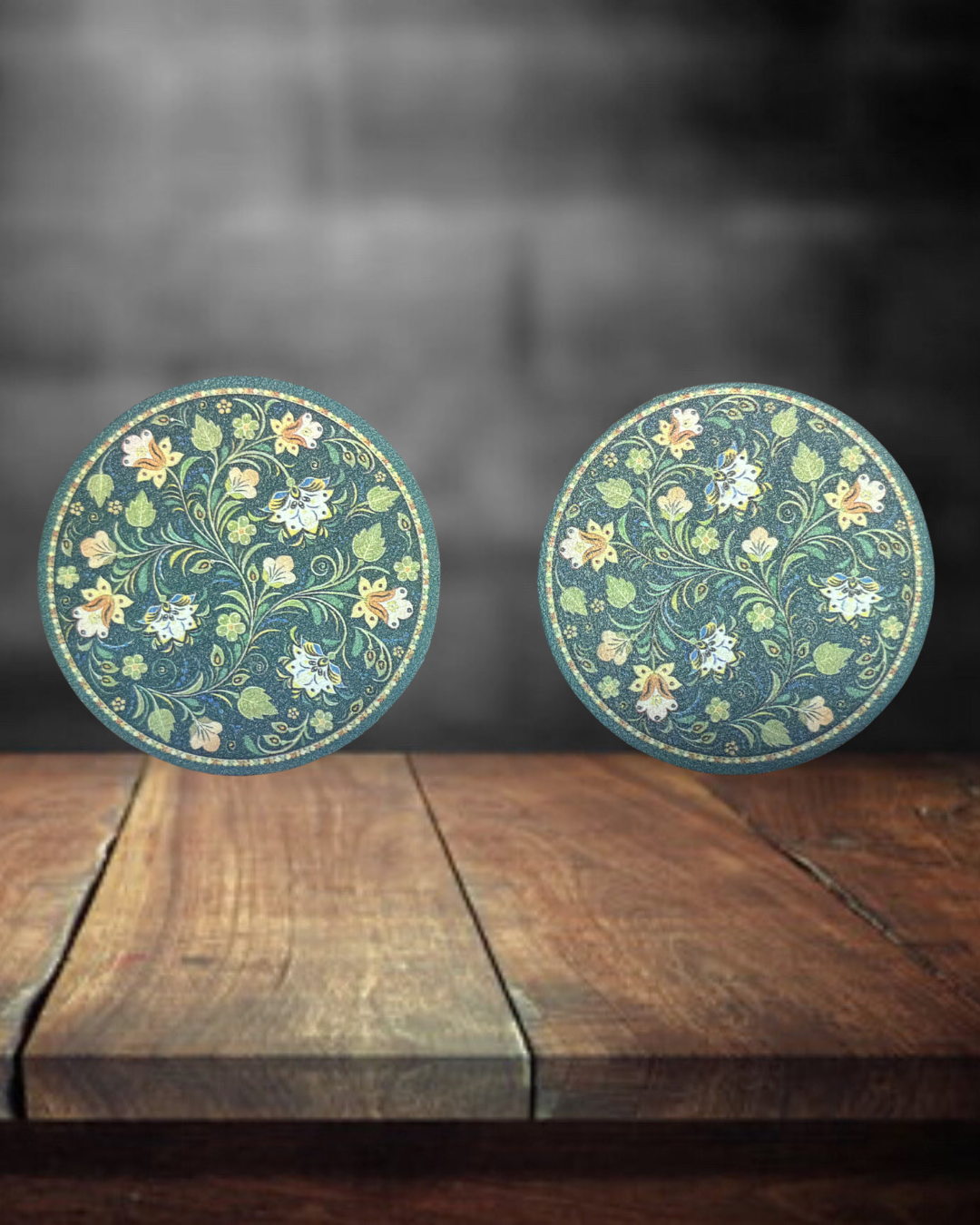 Green Flower Car Coasters