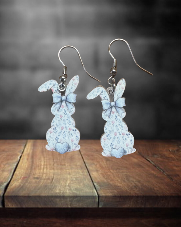 Blue Floral Bunny Earrings