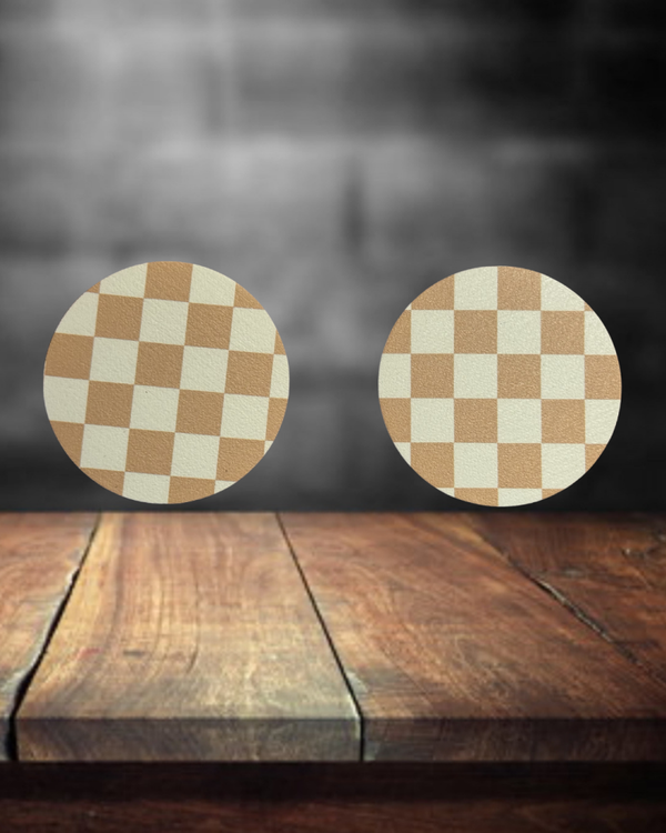 Tan Checked Car Coasters