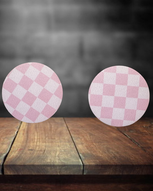 Pink Check Car Coasters