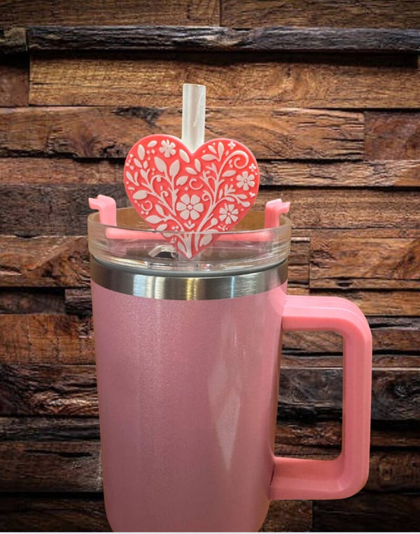 Pink Heart Straw Charm
