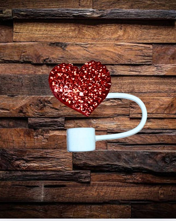 Red Sparkle Heart Straw Topper