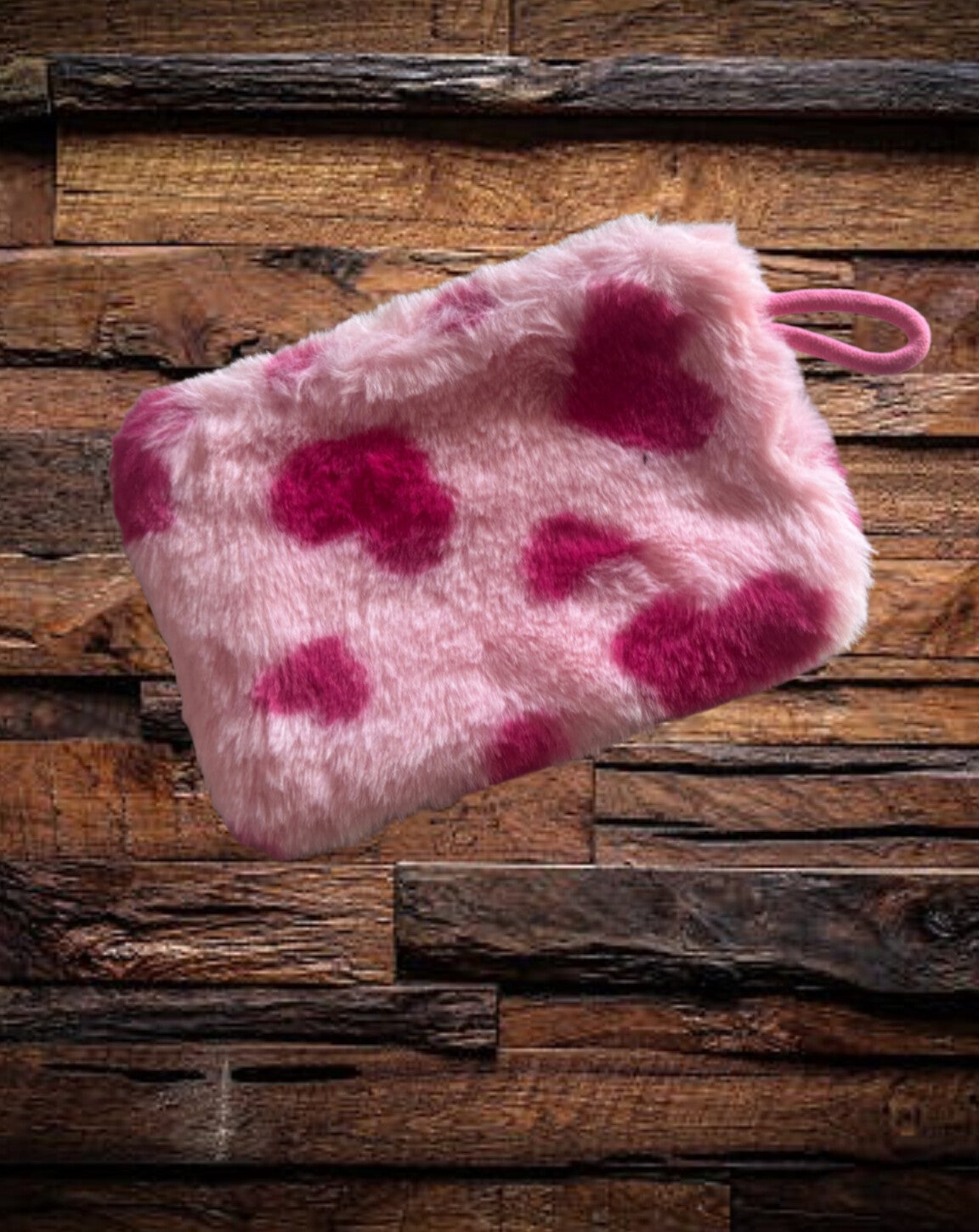 Fuzzy Heart Wallet/ Small Zipper Pouch