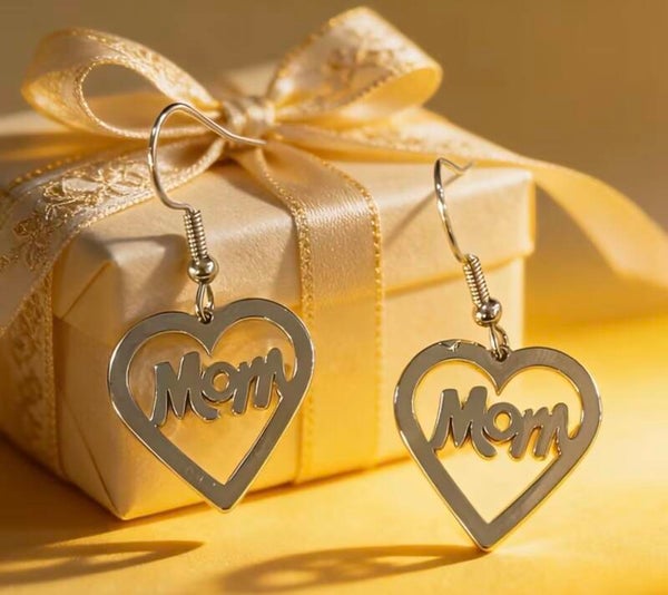 Mom Heart Silver Earrings