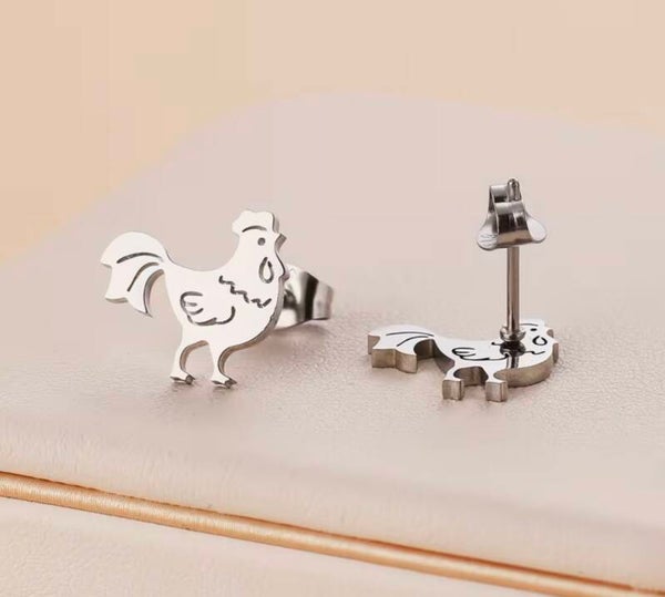 Silver Rooster Earrings