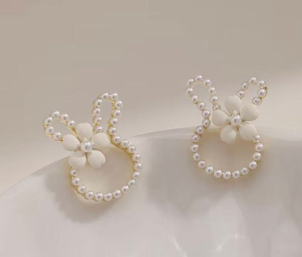 Faux Pearl Bunny Earrings
