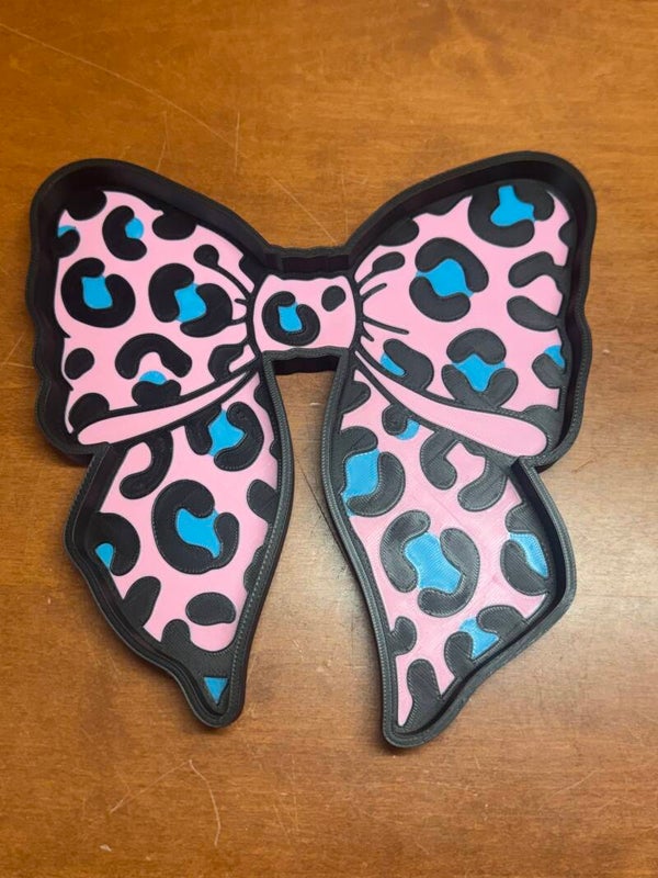 Pink Leopard Bow Trinket Tray