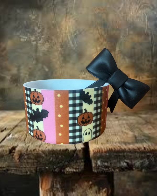 Fall Bats and Pumpkins Tumbler Boot and Straw Topper Bow Set