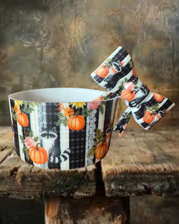Fall Raccoon Tumbler Boot and Straw Topper Bow Set
