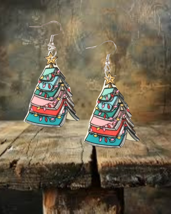 Christmas Tree Book Earrings