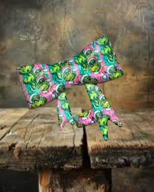 Grinchmas Green and Pink Straw Topper Bow