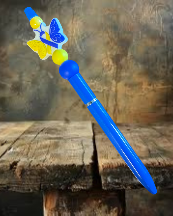 Yellow and Blue Ribbon Pen