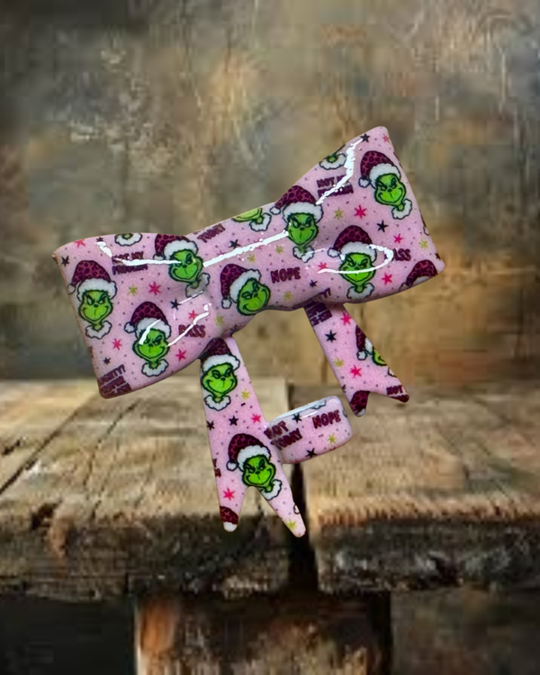 Grinchmas Pink Straw Topper Bow