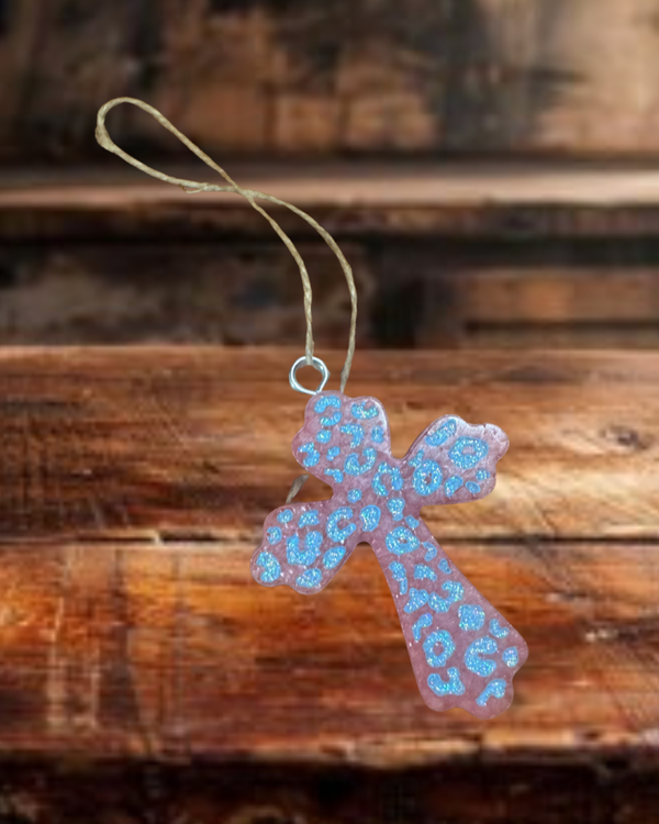 Pink and Blue Cross Freshie - Ski Lodge Scent