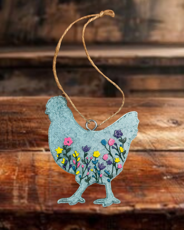 Blue Chicken With Flowers Freshie - Gingerbread Scent