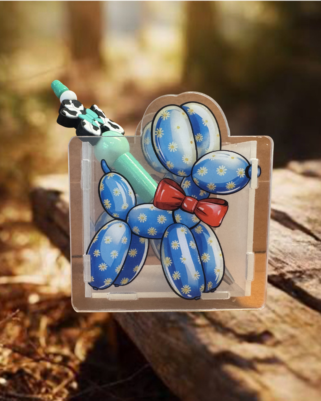 Blue Dog with Red Bow Acrylic Container