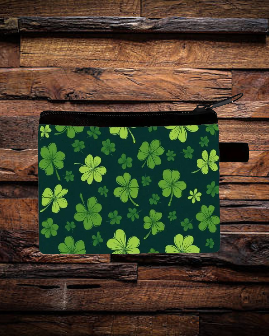 Light and Dark Green Four Leaf Clover Wallet/Zipper Pouch