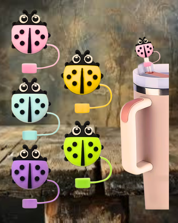 Lady Bug Straw Toppers