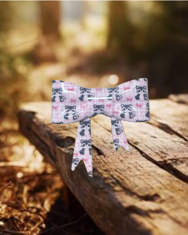 Pink Raccoon Large Bow Straw Topper