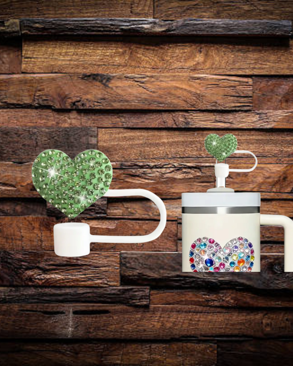 Green Heart Straw Topper
