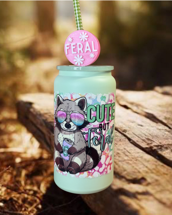 Cute but Feral - 16 oz Green Stainless Steel Tumbler