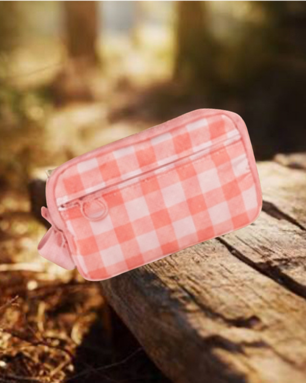 Peachy Pink Gingham Wallet Wristlet