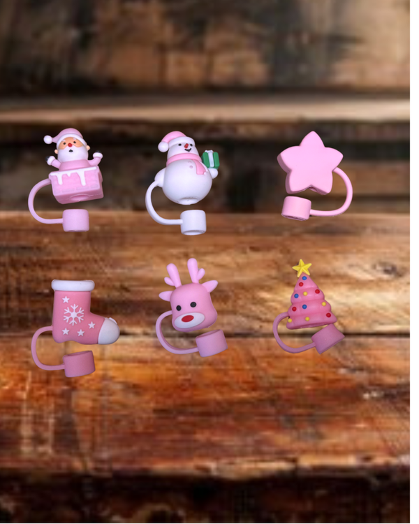 Pink Christmas Straw Toppers