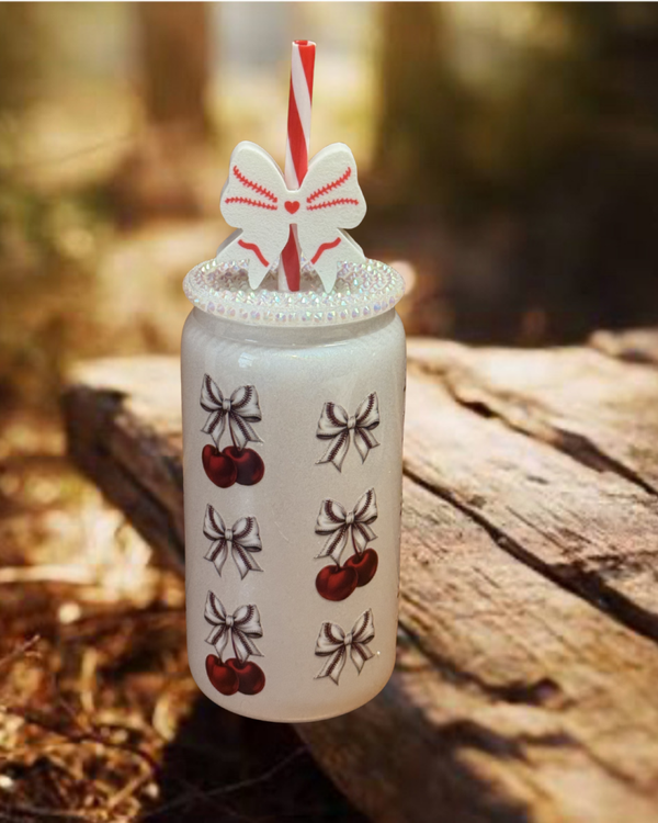 Baseball Cherry 16 oz Glass Tumbler