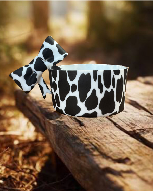 Tumbler Boot and Bow Set - Large Black/White Cow