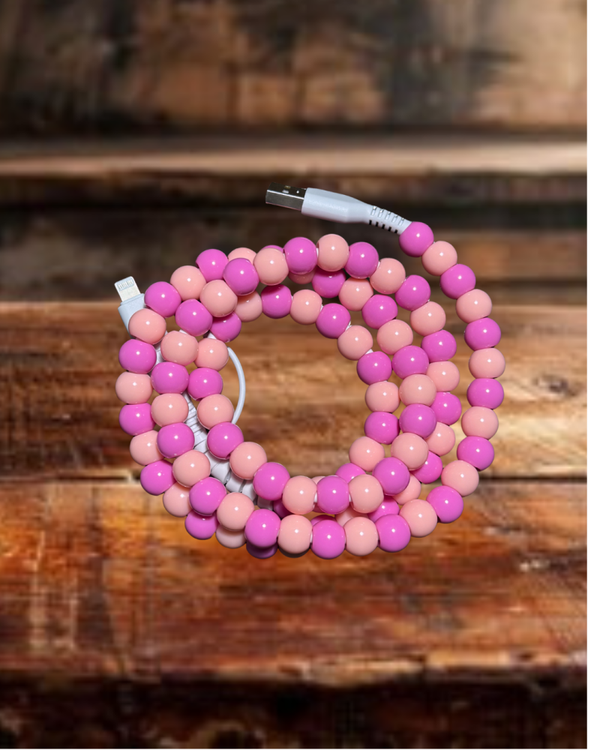 Pink Beaded Phone Charger