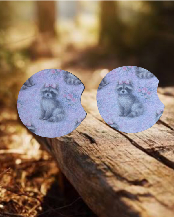 Pink Raccoon Car Coasters