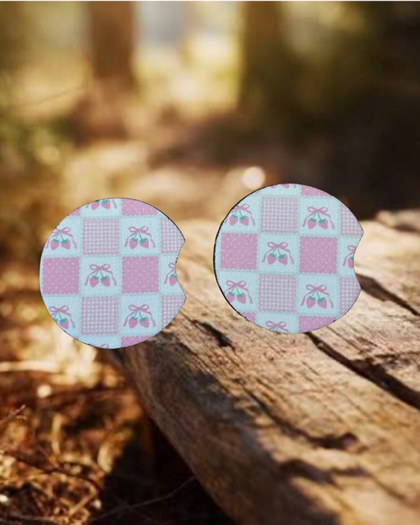 Pink Strawberries Car Coasters