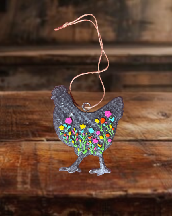 Grey Floral Chicken Freshie - Scent Gingerbread