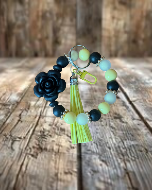 Black Rose Keychain Wristlet