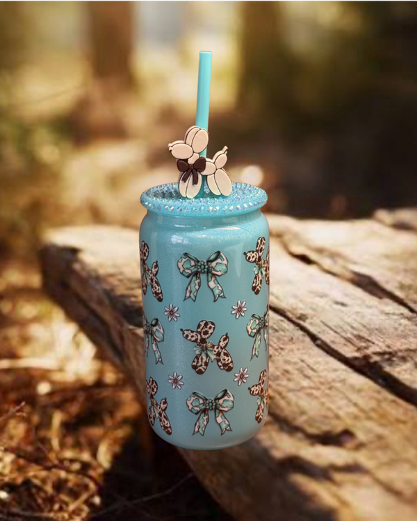 Beige Dog 16 oz Glass Tumbler