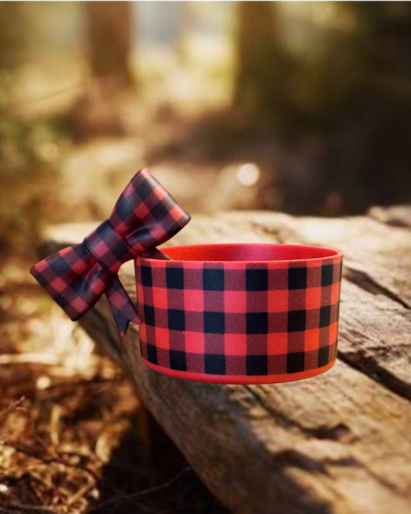 Tumbler Boot and Bow Set- Red/Black Plaid