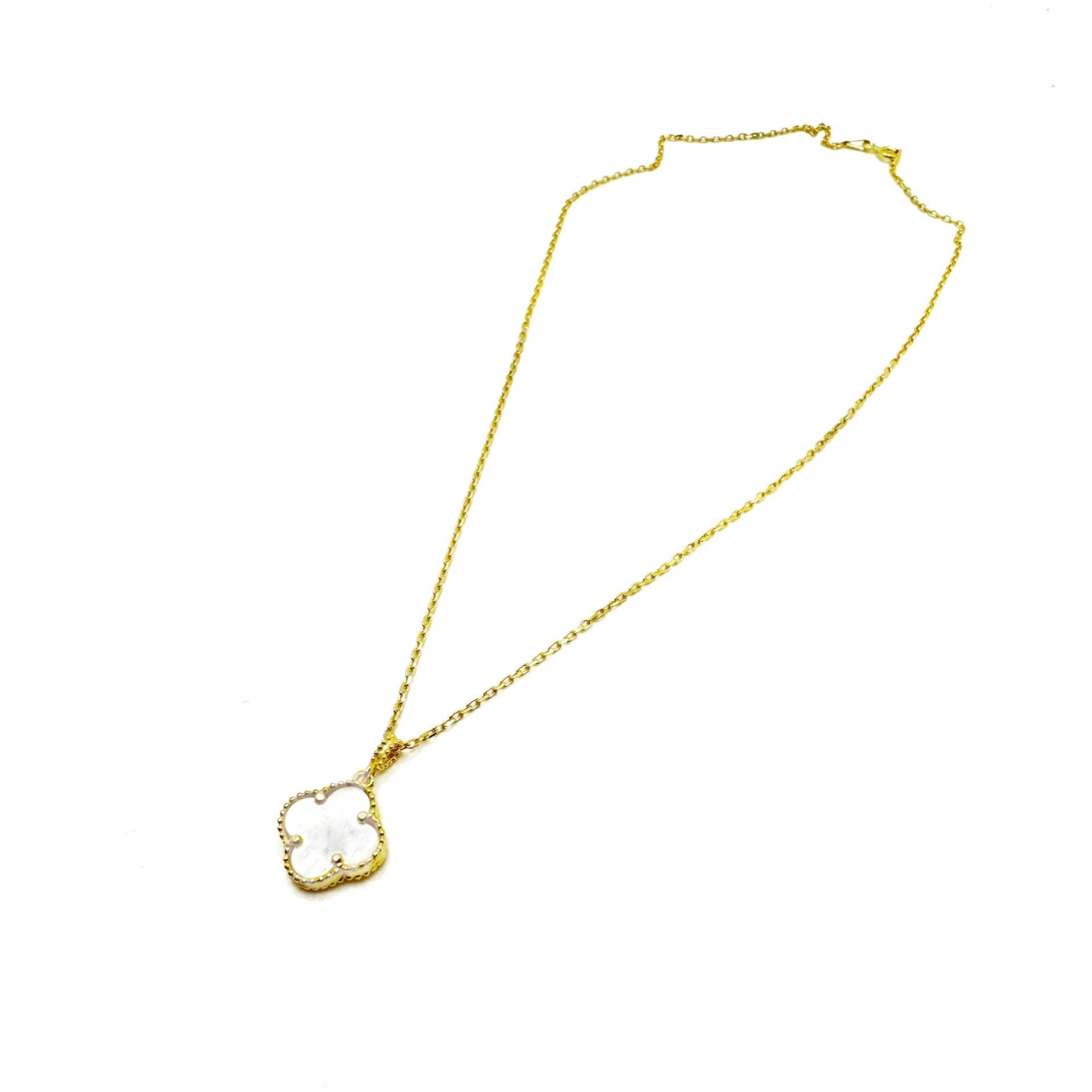 Lucky Klee Halskette Weiß-Silber 14k Vergoldet