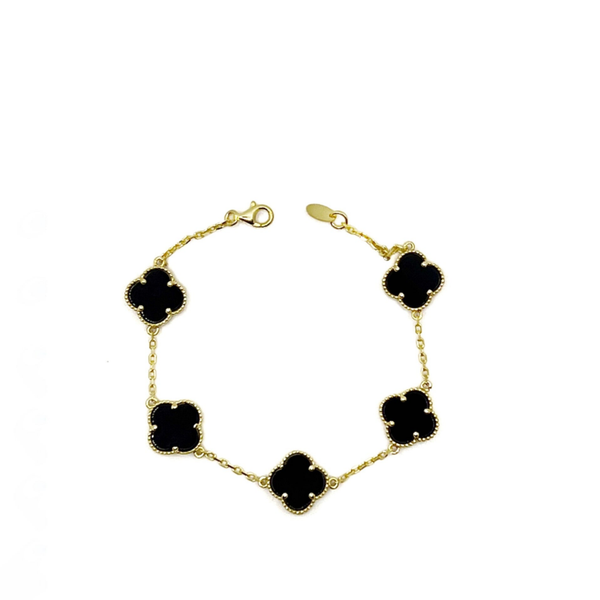 Lucky Klee Armband Schwarz- Sterling Silber 14k Vergoldet