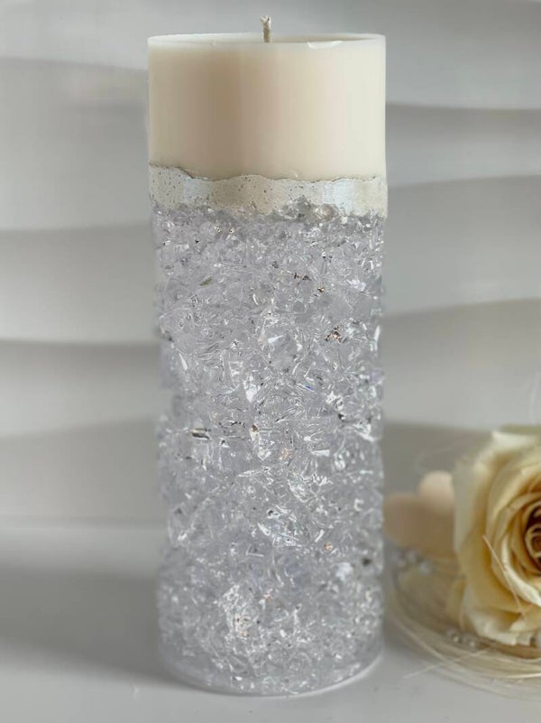 Sojawachskerze mit Acrylsteinen | Handgemachte Luxuskerze
