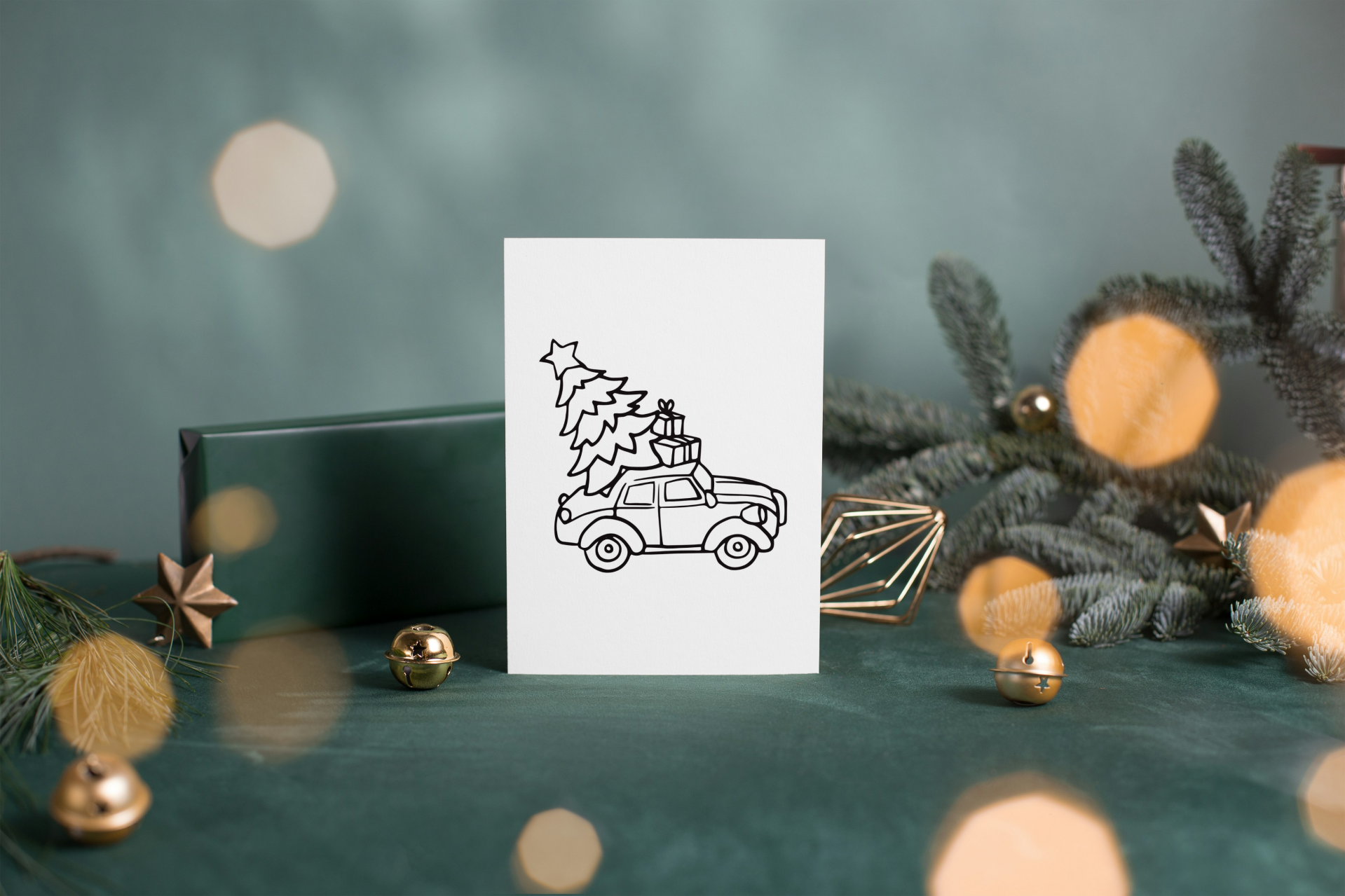 Kleurplaat Kerst - Kerstauto  (printbaar)