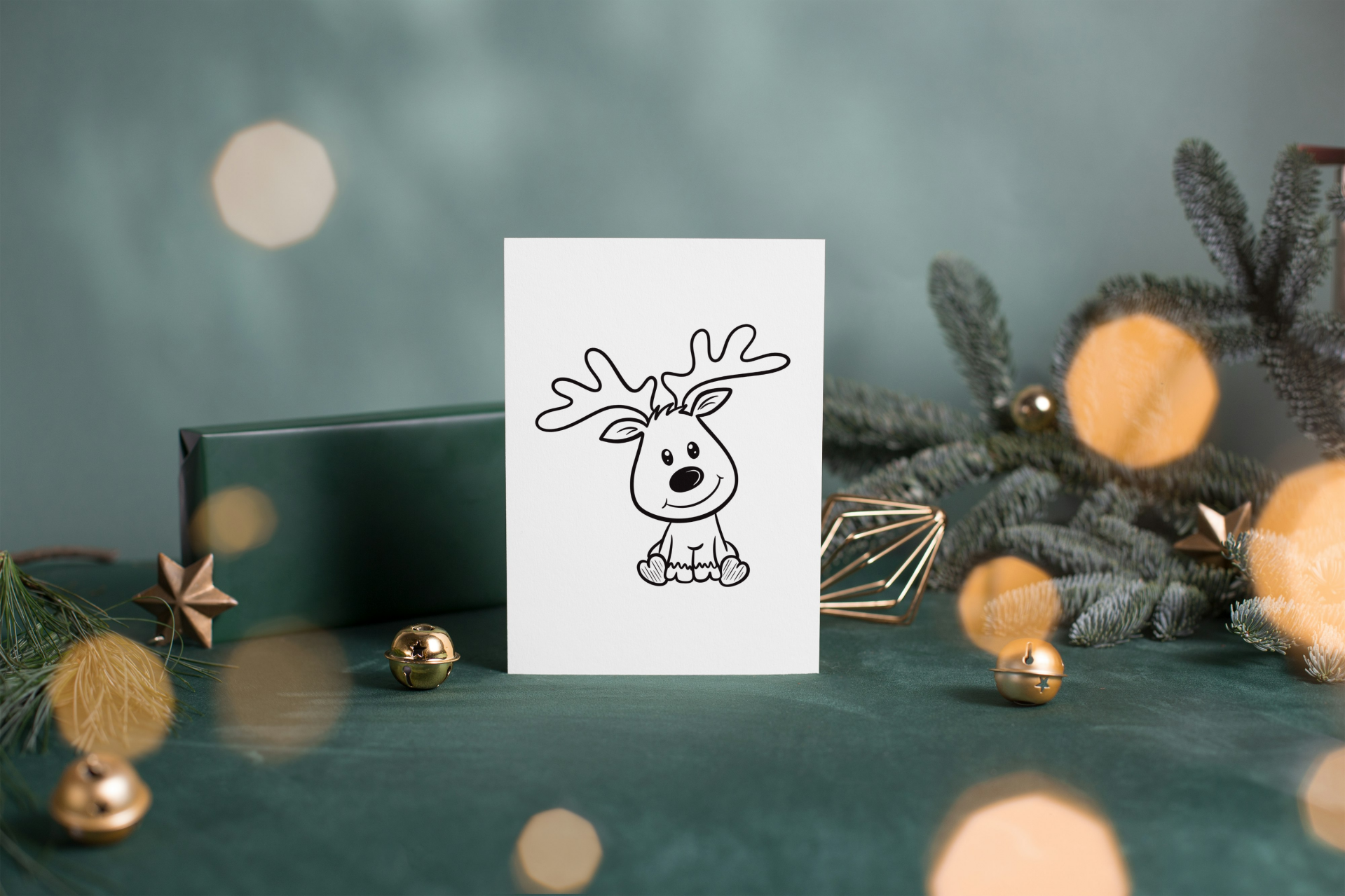 Kleurplaat Kerst - Rendier  (printbaar)