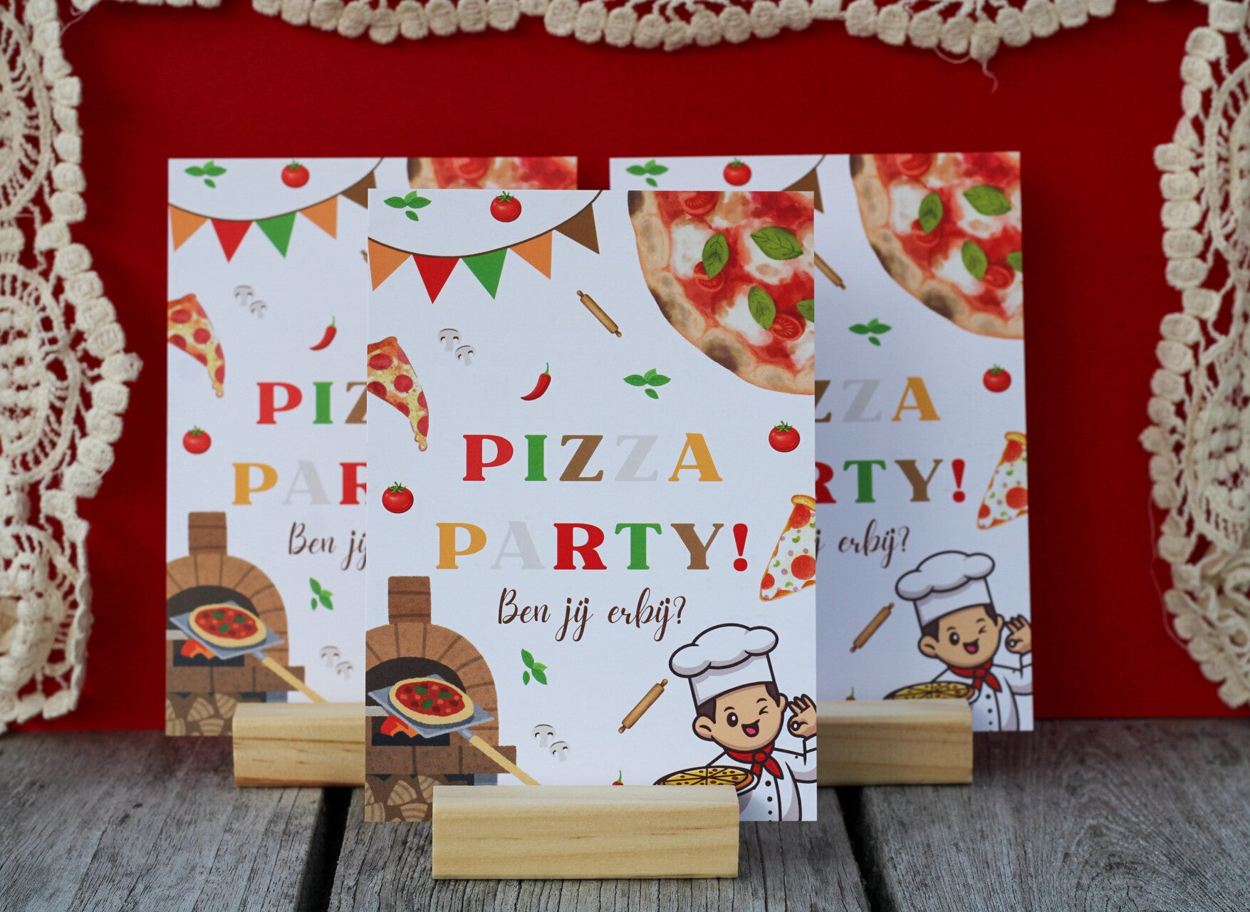 Uitnodiging Kinderfeestje "Pizza" - 10 stuks