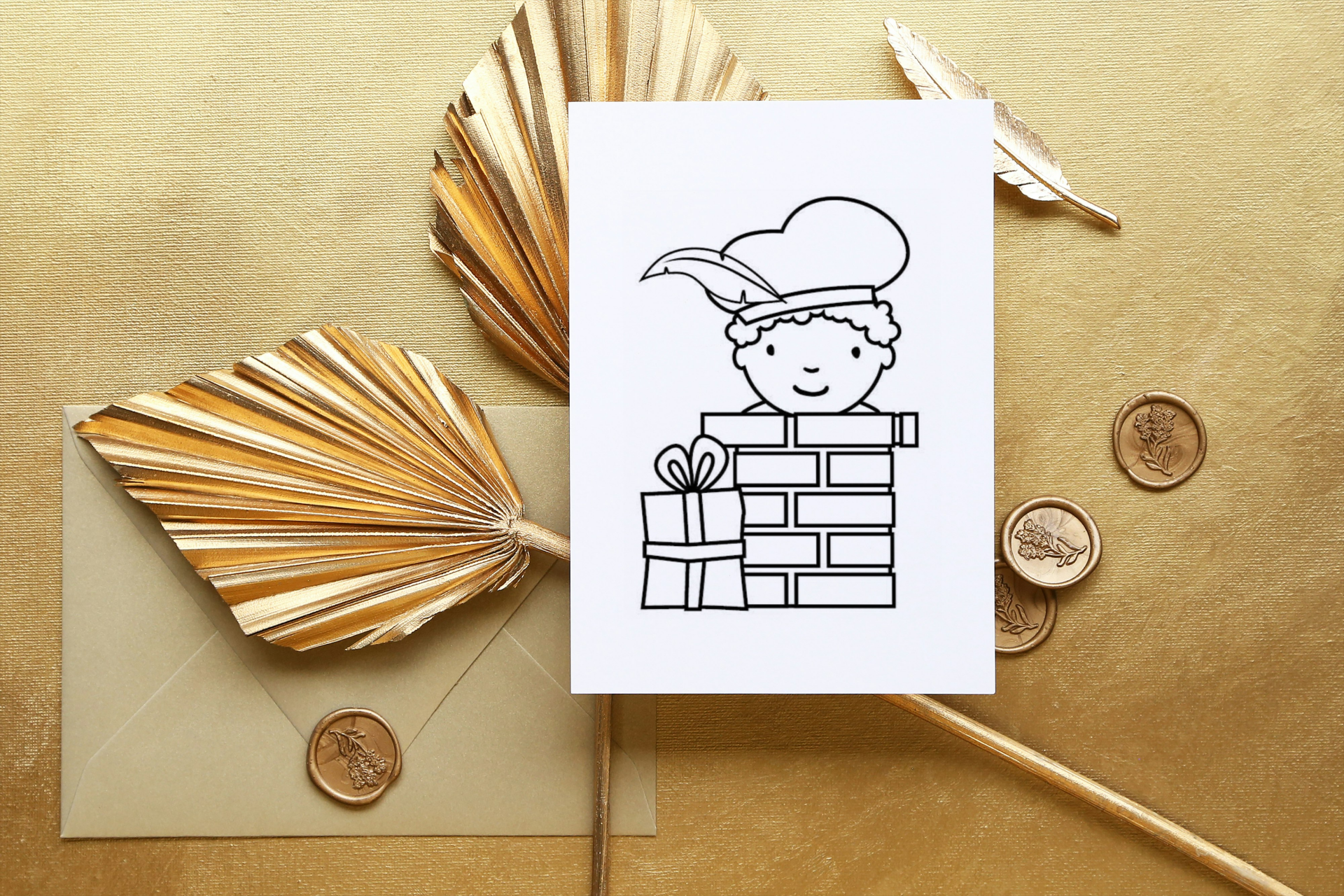 Kleurplaat Sinterklaas - Piet & Schoorsteen  (printbaar)