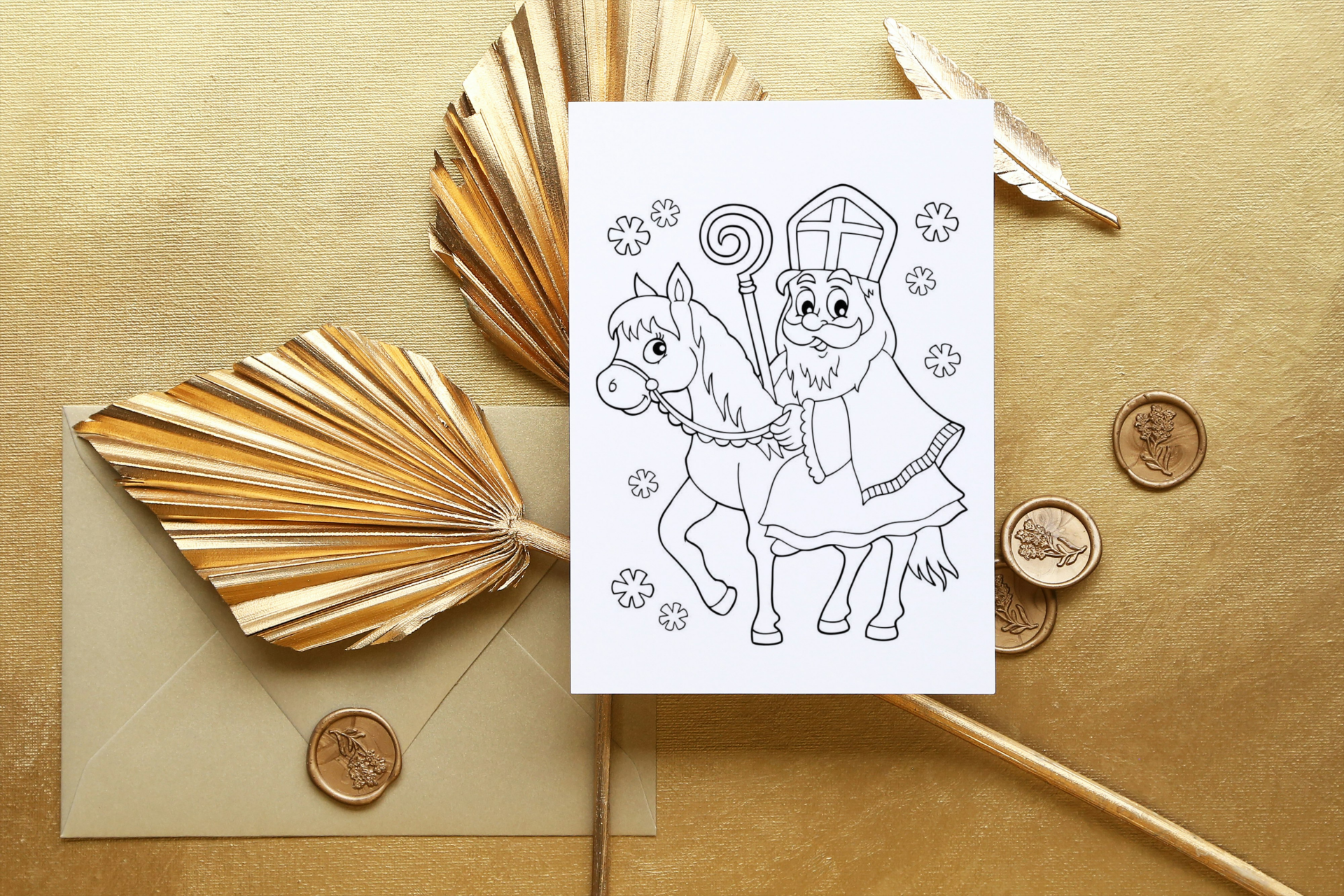 Kleurplaat Sinterklaas - Sint & Paard  (printbaar)